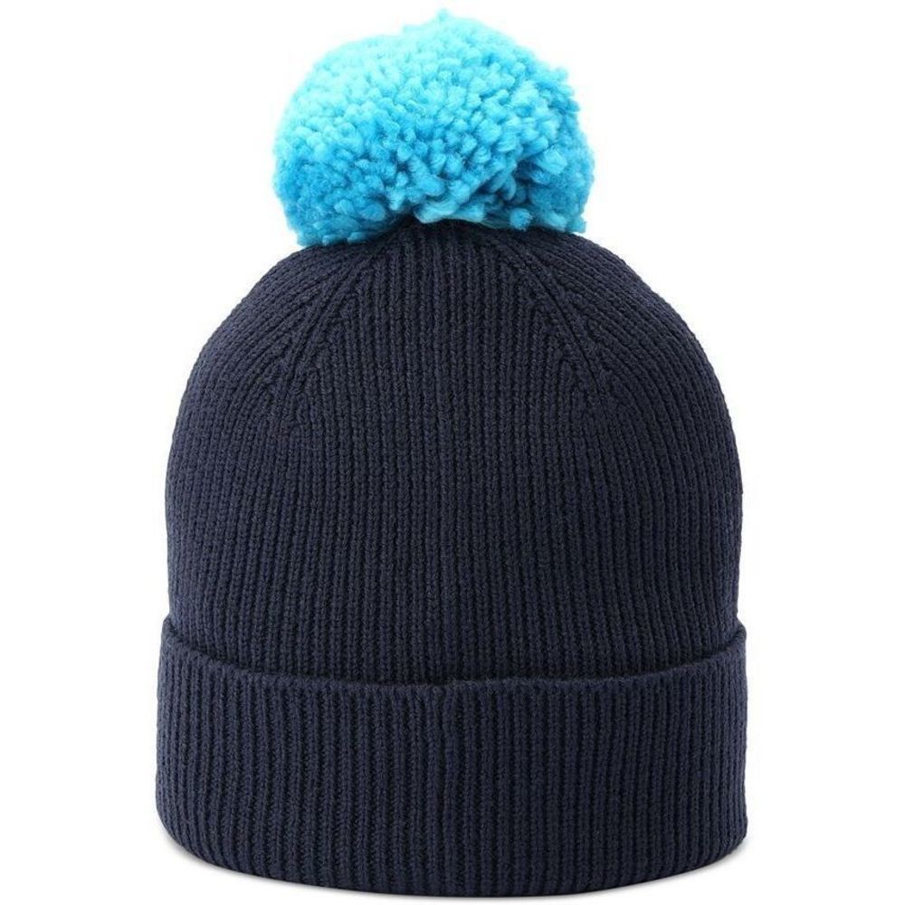 Coach Women's Script Logo Pom Pom Blue Beanie One Size - Picture 2 of 4